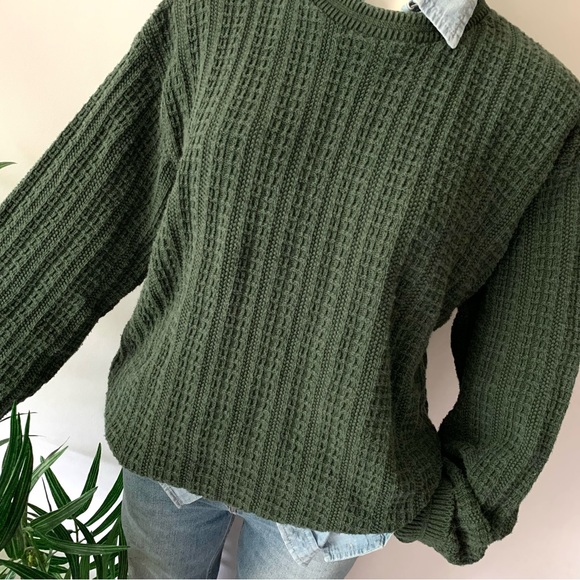 v i n t a g e :: Slouchy Handframed Waffle Knit Grandpa Sweater - Picture 9 of 10